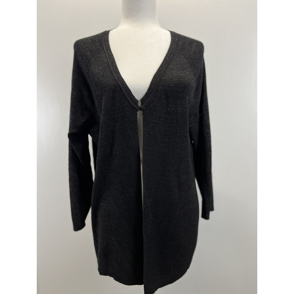 Chico's Knit Cardigan Sweater Sz 3 US X-large Single Button Closure Womens Black